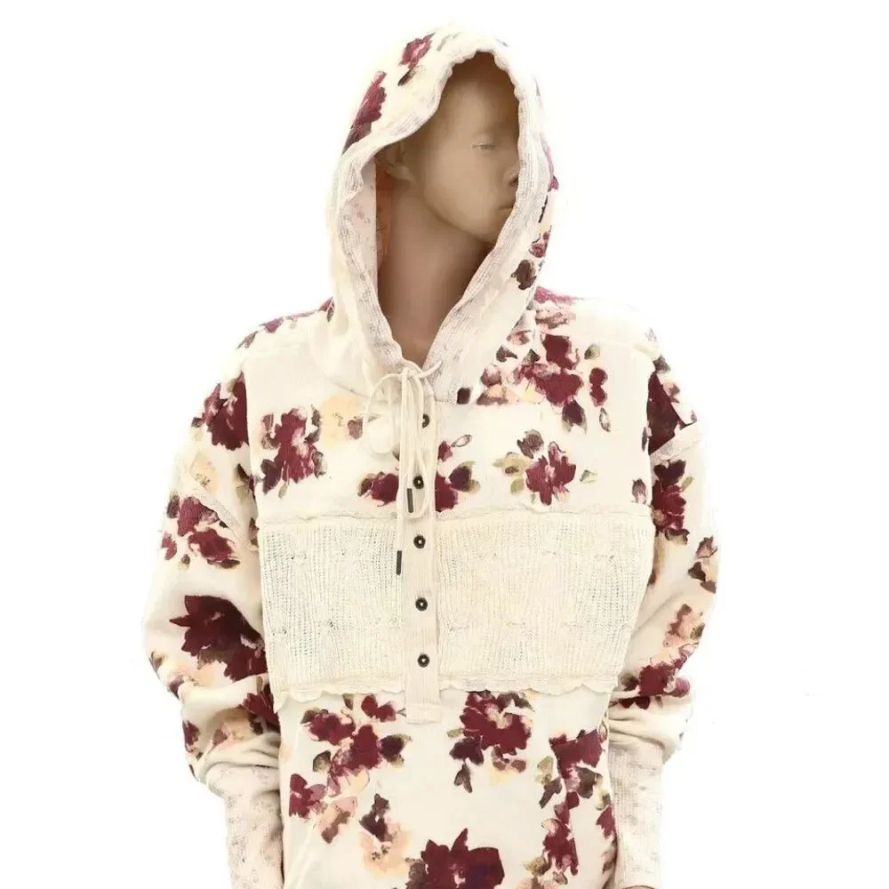 Free People Bali Bring Me Roses Sherpa Pullover Hoodie Top Sweatshirt S 277075
